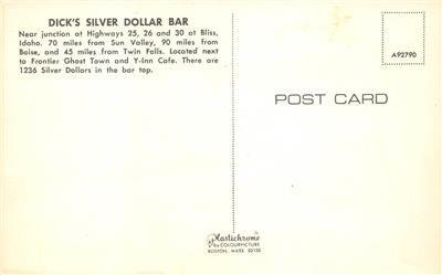 DICK'S SILVER DOLLAR BAR Bliss, ID Interior Pool Table c1960s Vintage Postcard