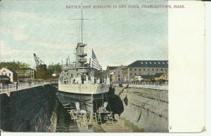 Charlestown, Mass., Battle Ship Missouri In Dry Dock