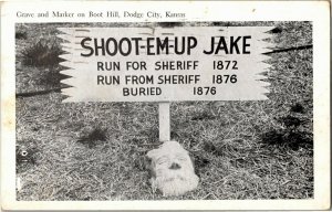 Grave and Marker Boot Hill Shoot-Em-Up Jake Dodge City KS Vintage Postcard C17