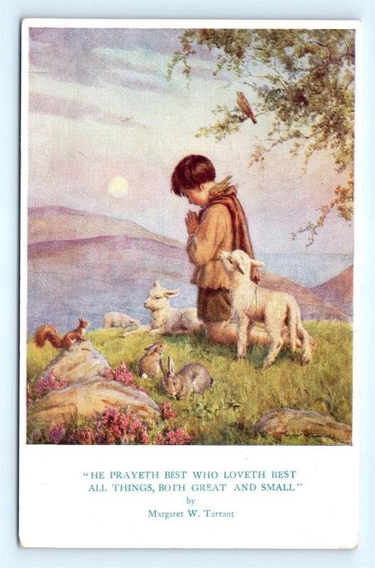 Postcard Boy Praying With Animals Margaret Tarrant Medici Society K09