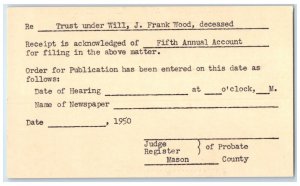 1950 Trust Under Will J. Frank Wood Deceased Grand Rapids MI Postal Card