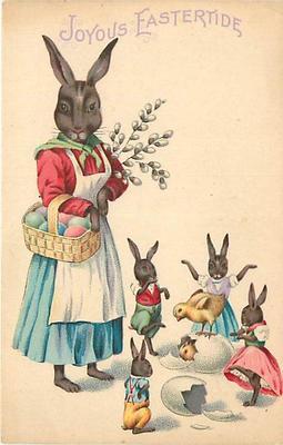 EASTER-FANTASY-RABBITS WEARING CLOTHES-BABY CHICKENS-MOTH...