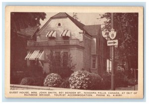 c1940s Guest House, Mrs. John Smith Niagara Falls Canada Unposted Postcard