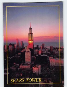 Postcard Sunset Scene Sears Tower Chicago Illinois USA