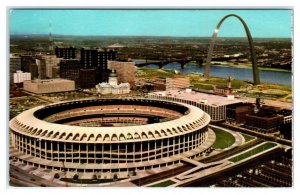 ST LOUIS, MO Missouri~ Gateway Arch & BUSCH Baseball STADIUM  c1960s  Postcard