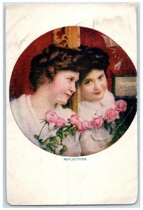 1908 Pretty Woman Mirror Roses Flowers Reflection Tupper Lake NY Posted Postcard