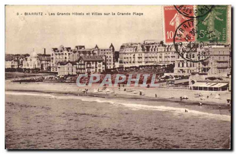 Old Postcard Biarritz Great Hotel and Villas on the Grande Plage