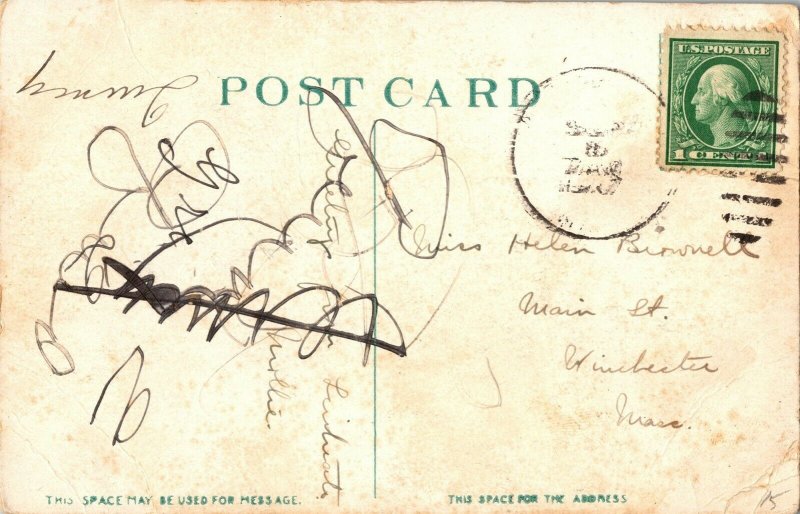 Old Lighthouse and Jetties from First Cliff, Scituate MA Vintage Postcard G55