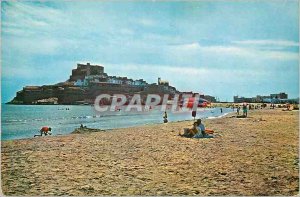 Postcard Modern Peniscola one corner of the beach and view the rock