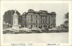 Denison IA Court House & Cars Real Photo Postcard