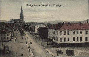 Trondhjem Trondheim Norway Munkegaden med Domkirken Church c1910 Postcard