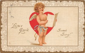 G47/ Valentine's Day Love Holiday Postcard c1910 Singing Cupid Grand 7