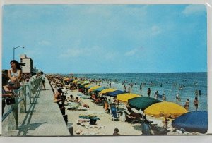 Virginia Beach Looking Sun Bathing Beach & Boardwalk Virginia Postcard M2