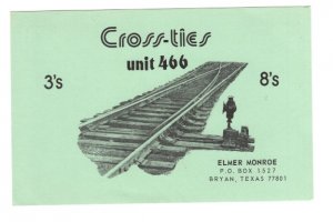 Cross-ties Railway Track QSL Postcard, Bryan Texas, 1978 Green