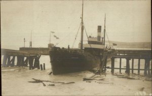 Steamship Ship Loaded w/ Coal? LANGLAND c1910 Real Photo Postcard