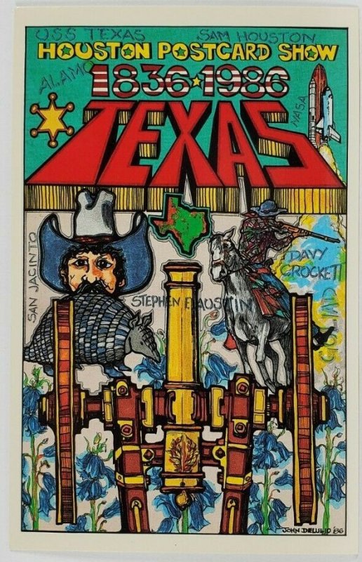 Texas Sequicentennial Houston 1986 Artist John Delulio Very Cool Art Postcard R6