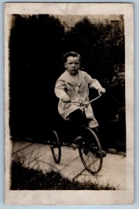 1914 Little Boy Riding Bicycle RPPC Photo Posted Antique Postcard