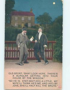 Bamforth comic TWO DRUNK MEN STAND AT THE FENCE OUTSIDE HOUSE ho4001