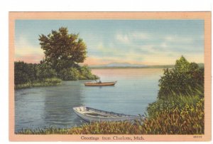 Greetings From Charlotte, Michigan, Vintage Linen Tichnor Bros. Postcard #2