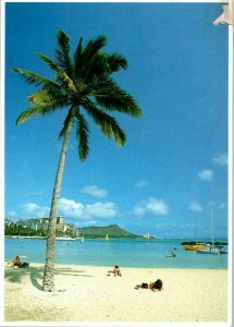 A Lazy Day on Waikiki Beach w Diamond Head Honolulu Hawaii Postcard