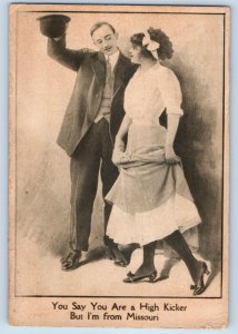 Humor Postcard Man Woman You Are High Kicker But I'm From Missouri RPO 1912