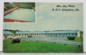 Gettysburg Pa Blue Sky Motel Multi View Old Cars Pool Biglerville Postcard E8