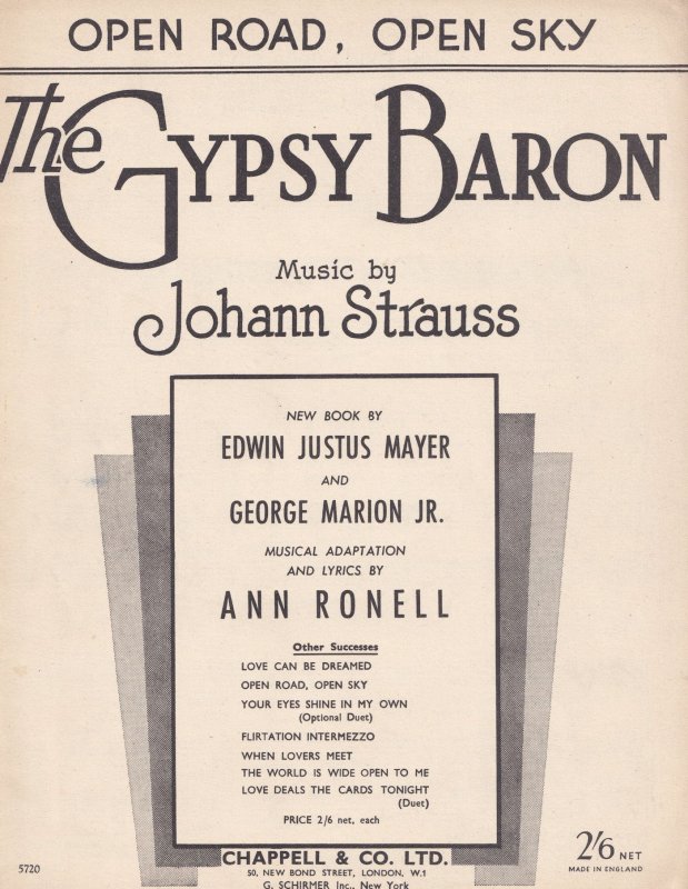 Open Road Open Sky The Gypsy Baron Strauss Classical Sheet Music