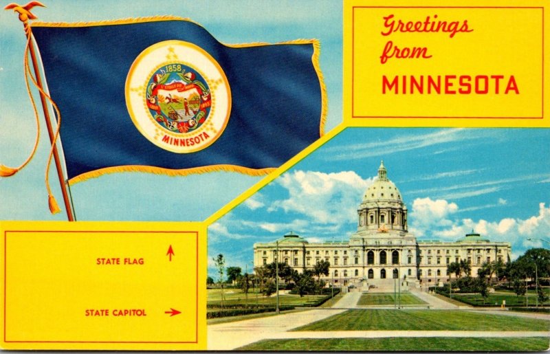 Minnesota Greetings Showing State Capitol and State Flag