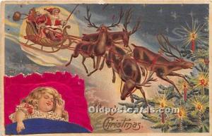 Santa Claus Christmas Silk Bed and Blanket Postal Used Unknown crease left to...