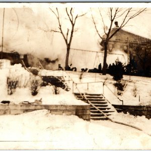 c1920s Chamberlain, SD RPPC Schoolhouse Fire Ruins High School Swingset A168