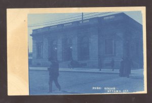 RPPC CYANOTYPE OTTAWA ILLINOIS POST OFFICE VINTAGE REAL PHOTO POSTCARD