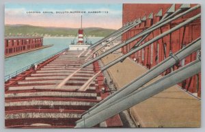 Ship~Loading Grain On Boat Duluth-Superior Harbor~Vintage Postcard