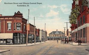 Kankakee Illinois Merchant Street Scene Carriages Antique Postcard K14887