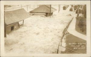 Proctor VT RR Train Station Depot in Flood 1927 Real Photo Postcard