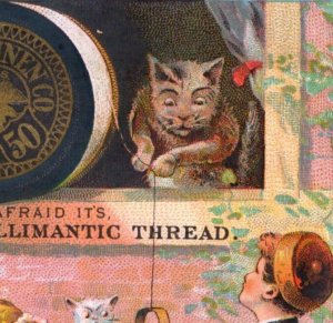 1880s Willimantic Thread Comical Cat & Basket Of Kittens Children F164