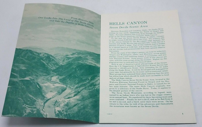 1963 Hells Canyon Brochure Booklet US Department of Agriculture Map