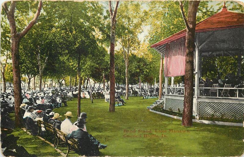 1907-1915 Postcard; Bandstand Lake Manawa, Council Bluffs IA Pottawattamie Co.