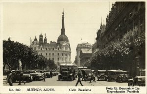 argentina, BUENOS AIRES, Calle Rivadavia, Car Tram (1930s) Bourquin RPPC No. 540