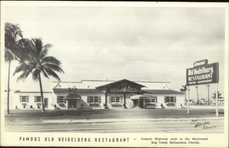 Hallandale FL Heidelberg Restaurant Old Postcard