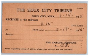 Sioux City Iowa IA Dickens IA Postal Card The Tribune Company 1914 PMC