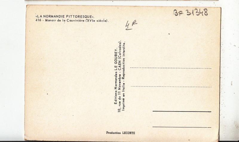 BF31348 normandie manori de la cauviniere   france front/back image