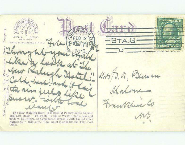 Divided Back NEWLY BUILT RALEIGH HOTEL Washington DC HQ4939