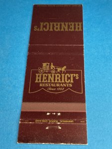 Henrici’s Restaurant Illinois Colorado Vintage Matchbook Cover MB159