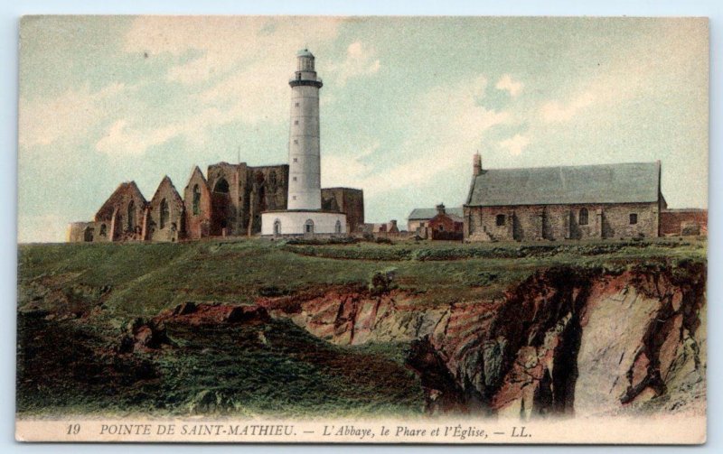 PLOUGONVELIN, France ~ POINTE DE SAINT-MATHIEU LIGHTHOUSE c1910s L.L. Postcard