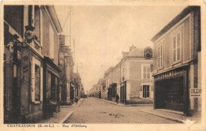 Chateaudun France 1920s Postcard Rue d'Orelans Shops Stores