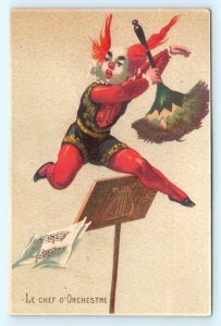 RARE c1880s Le Chef D'Orchestre Music Conductor Trade Card Joker Creepy Weird C3