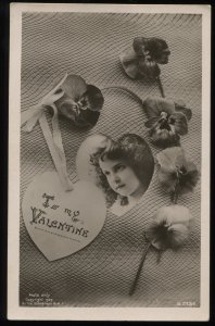 To My Valentine. Rotograph RPPC. 1909 real photo with pansies. Posted in 1911