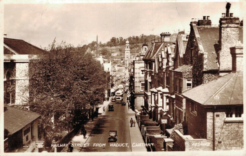 UK Kent Railway Street from Viaduct Chatham RPPC Posted 1953 03.32