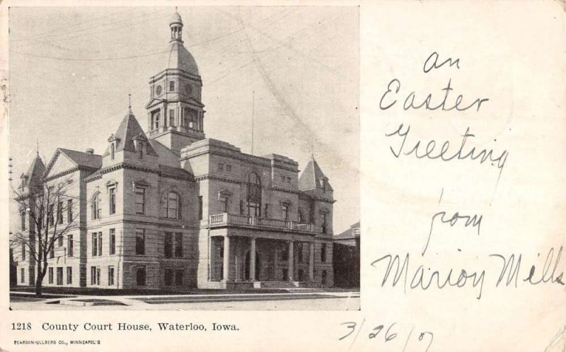 Waterloo Iowa Court House Street View Antique Postcard K63767