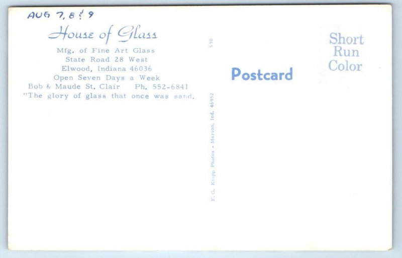 ELWOOD, Indiana IN ~ HOUSE of GLASS Bob & Maude St. Clair c1960s-70s Postcard